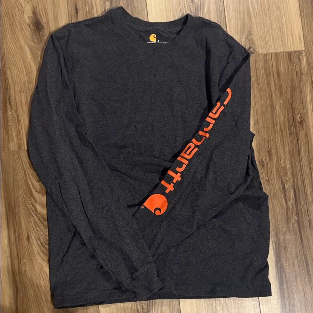Carhartt Charcoal Long Sleeve Tee with Orange Logo